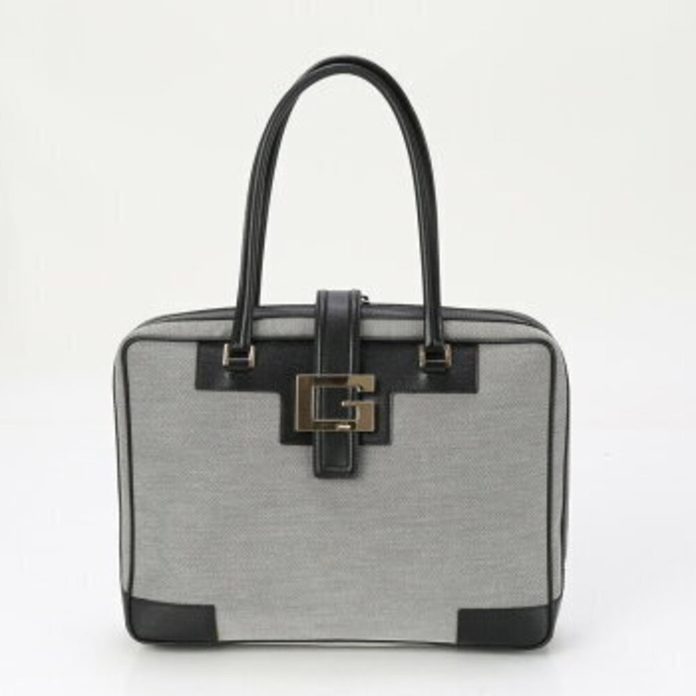 Gucci handbag gray canvas body black leather trim